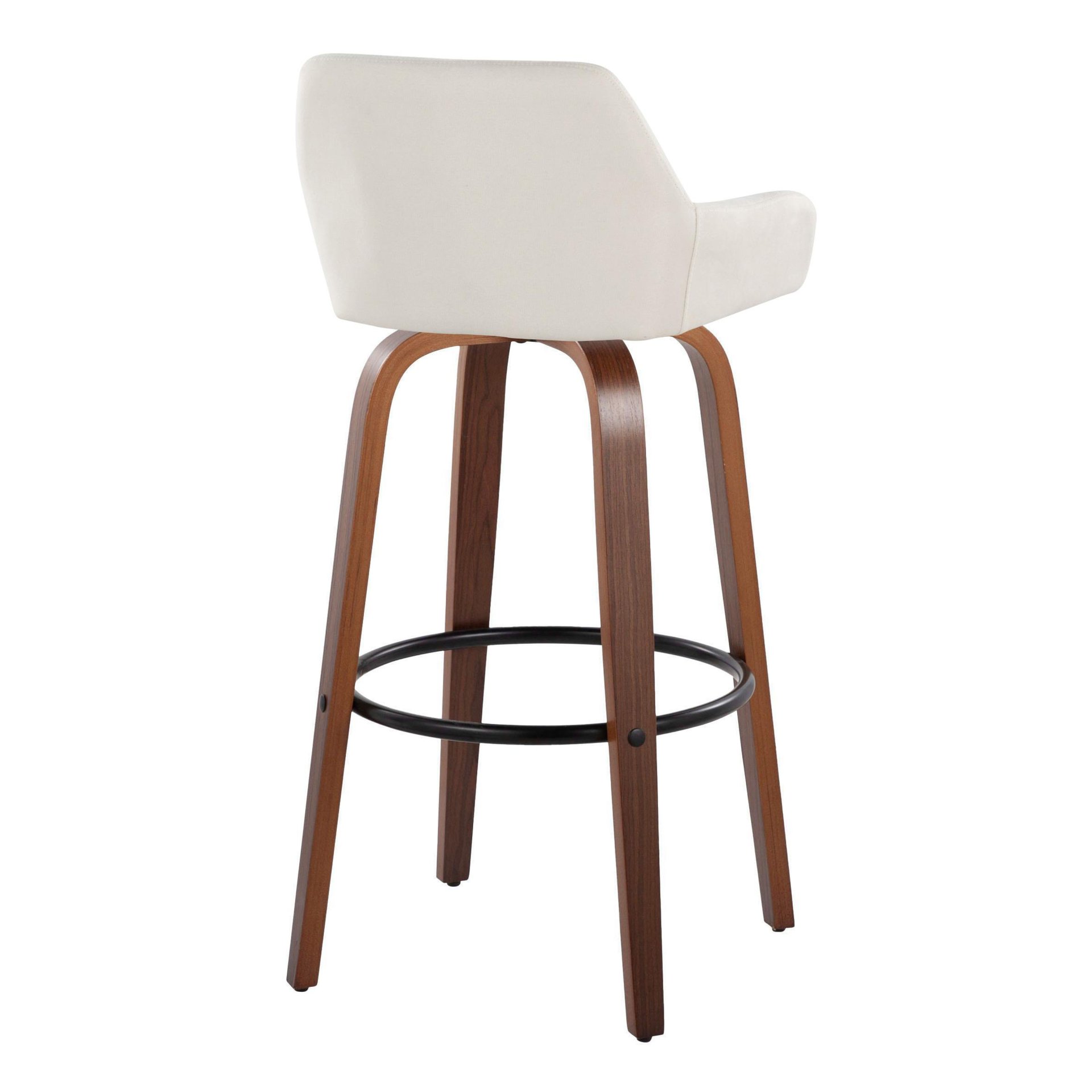 Daniella - Contemporary Fixed Height Barstool With Swivel And Round Footrest (Set of 2) - Walnut / Cream - Image 3