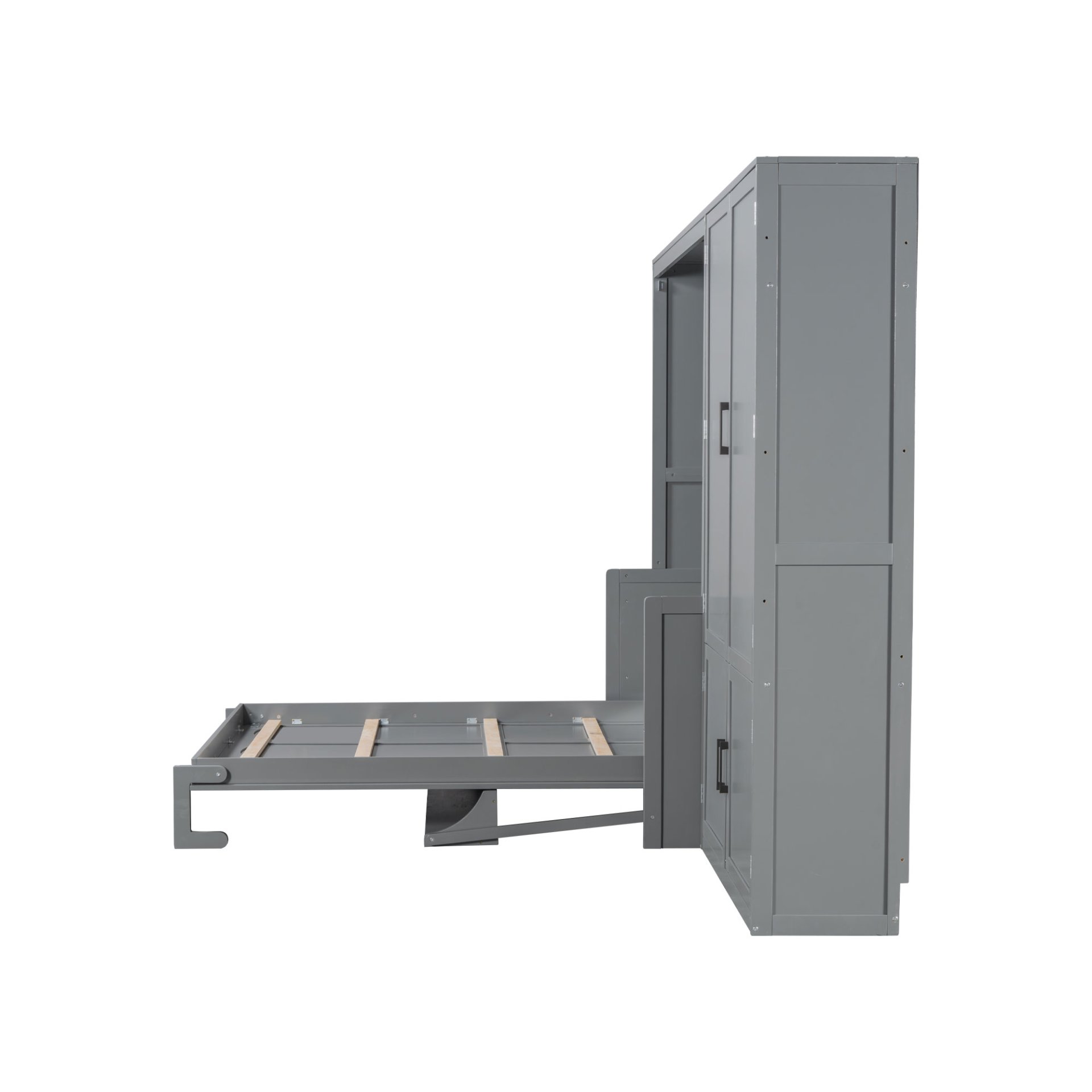 Queen Size Murphy Elegant Wall Bed With Closet - Gray - Image 11