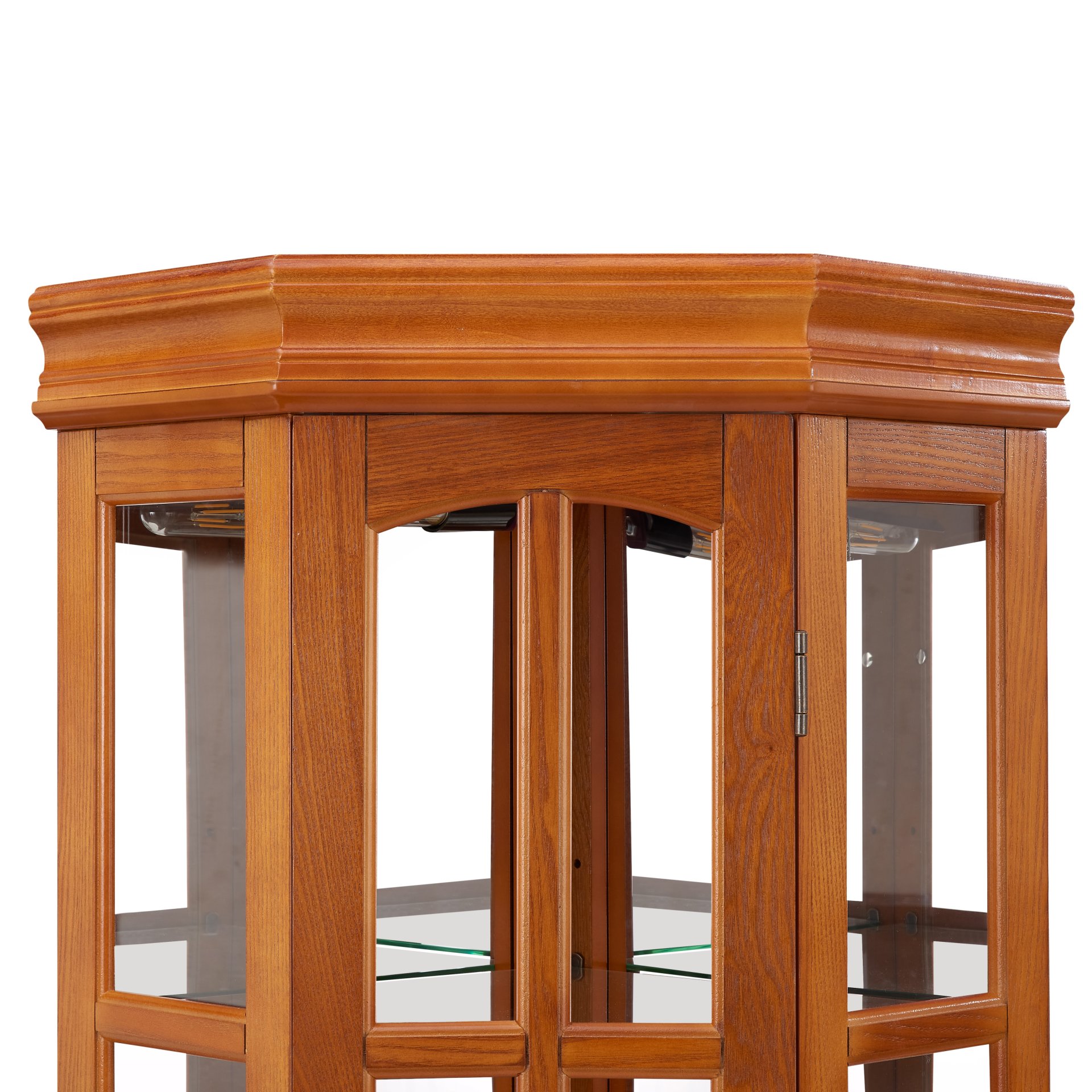 Corner Curio Cabinet With 5 Shelves And Lighting System (E26 Light Bulb Not Included) - Oak - Image 7