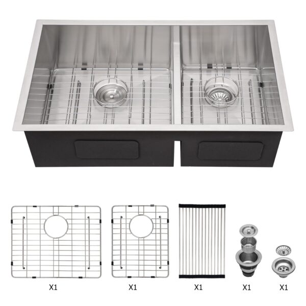 Modern Double Bowl Undermount Sink 60 / 40 Design With 10" Deep Basins In Stainless Steel - White