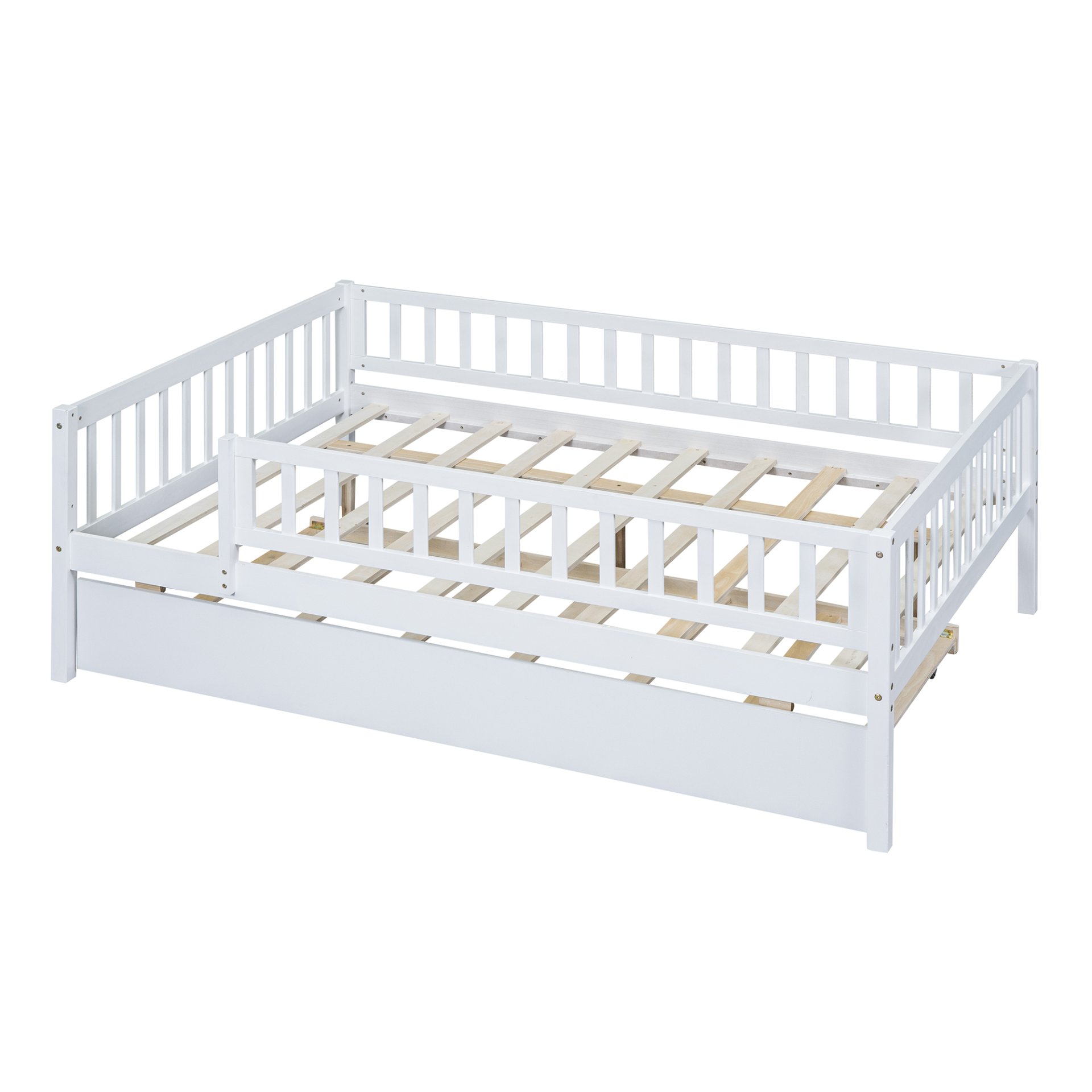 Full Size Daybed With Trundle And Fence Guardrails - White - Image 13