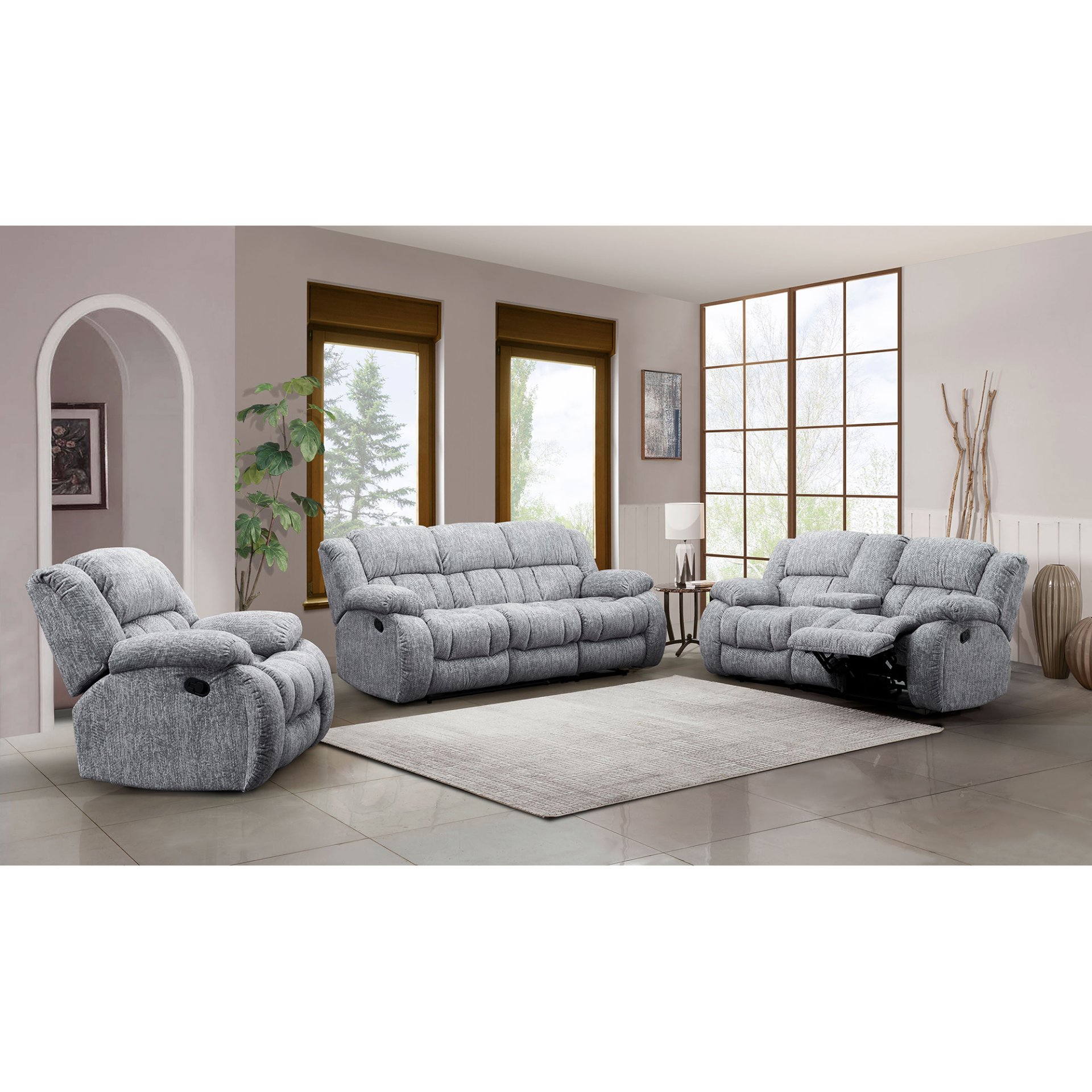 Stonic - Reclining Sofa, Love And Chair - Gray - Image 5