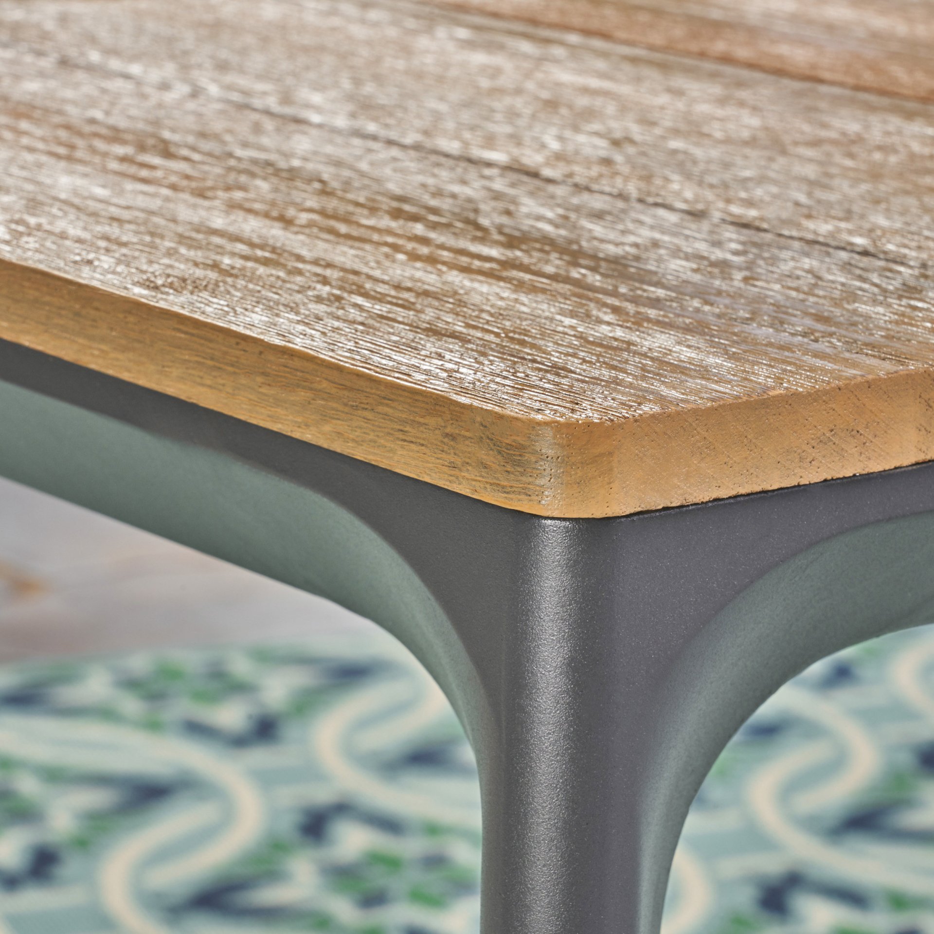 Eucalyptus Wood Topped Patio Dining Table With Aluminum Frame - Gray - Image 9