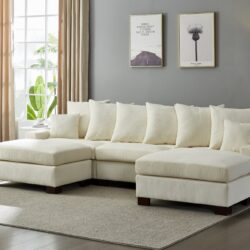 Modular Sectional Sofa, 5 Seater Oversized Convertible L & U Shaped Couch, Corduroy Fabric - Beige