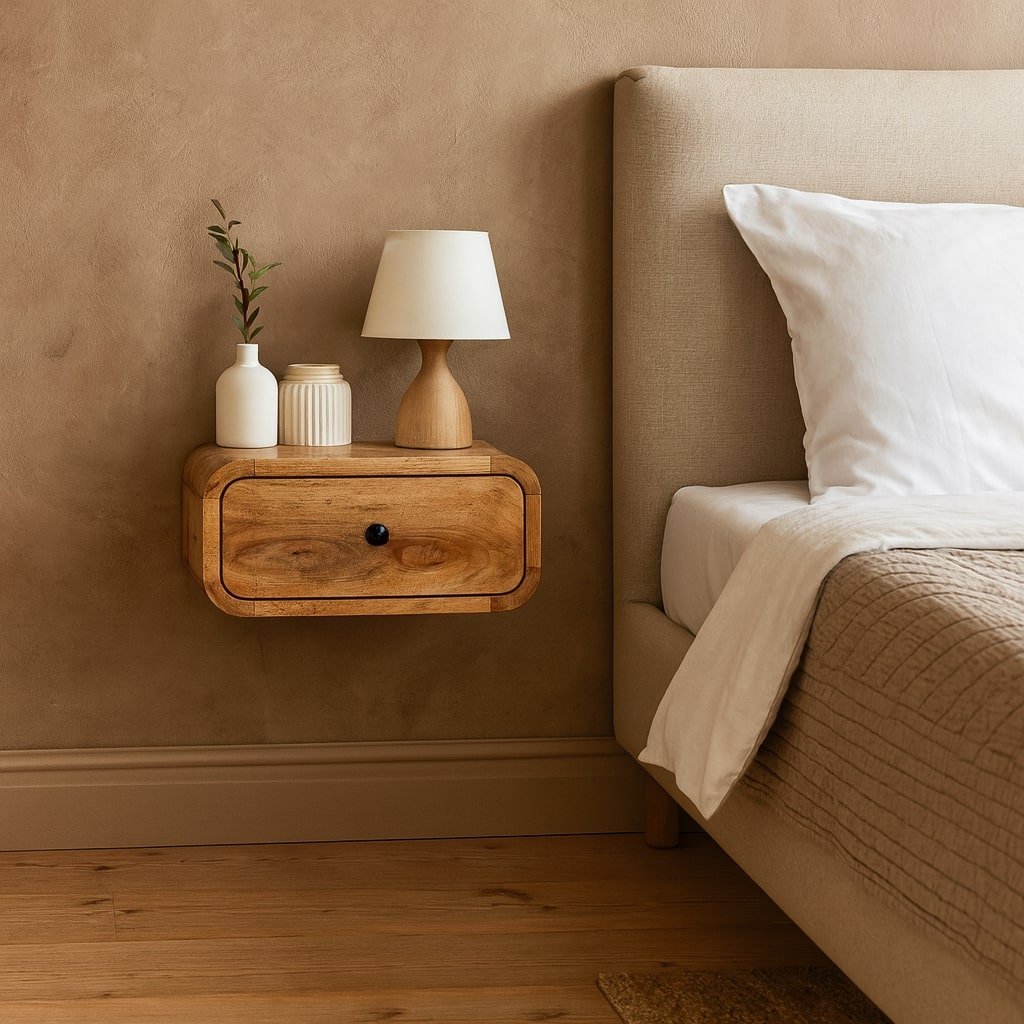 Avora - Mini Wall Mounted 1 Drawer Nightstand - Beige - Image 11