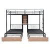 Full Over Twin & Twin Triple Bunk Bed With Drawers, Multi-Functional Frame With Desks And Shelves In The Middle - Black - Image 4