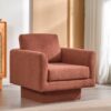 360° Modern Swivel Accent Chair Round Armchair, Thick Padded Single Lounge Sofa Upholstered Comfy - Brick Red - Image 19