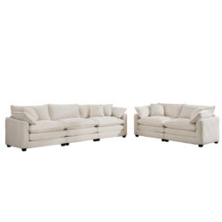 Modern Fabric Living Room Set 2 Sofas Upholstery, Corduroy Fabric - Beige