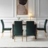 5 Piece Dining Set Including Velvet High Back Golden Color Legs Nordic Dining Chair & Creative Design Dining Table - Green - Image 5