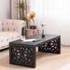 Solid Carved Wood Coffee Table, Handcrafted Look With Ornate Side Panels - Black - Image 4