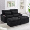 Convertible Loveseat Sofa With Storage, USB Ports, Cup Holders - Black - Image 6