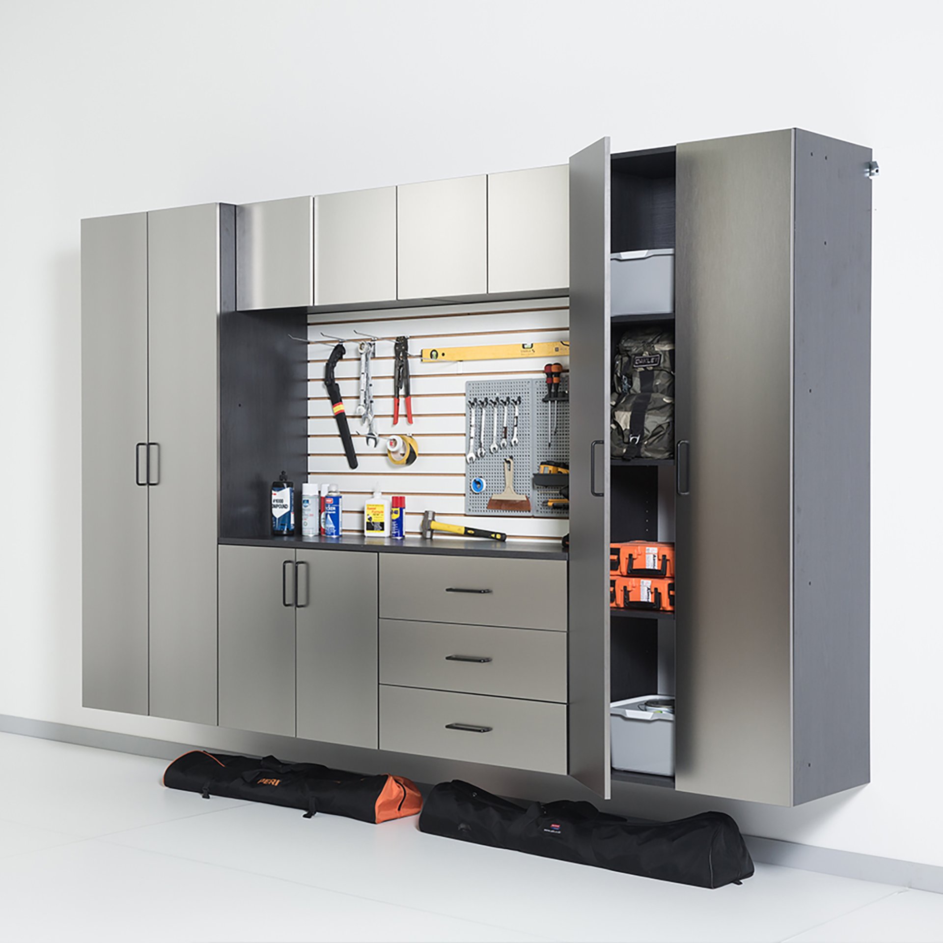 Astro Series - Metal Wall Mounted Storage Cabinet With Soft Closing Drawers - Metallic Gray - Image 2