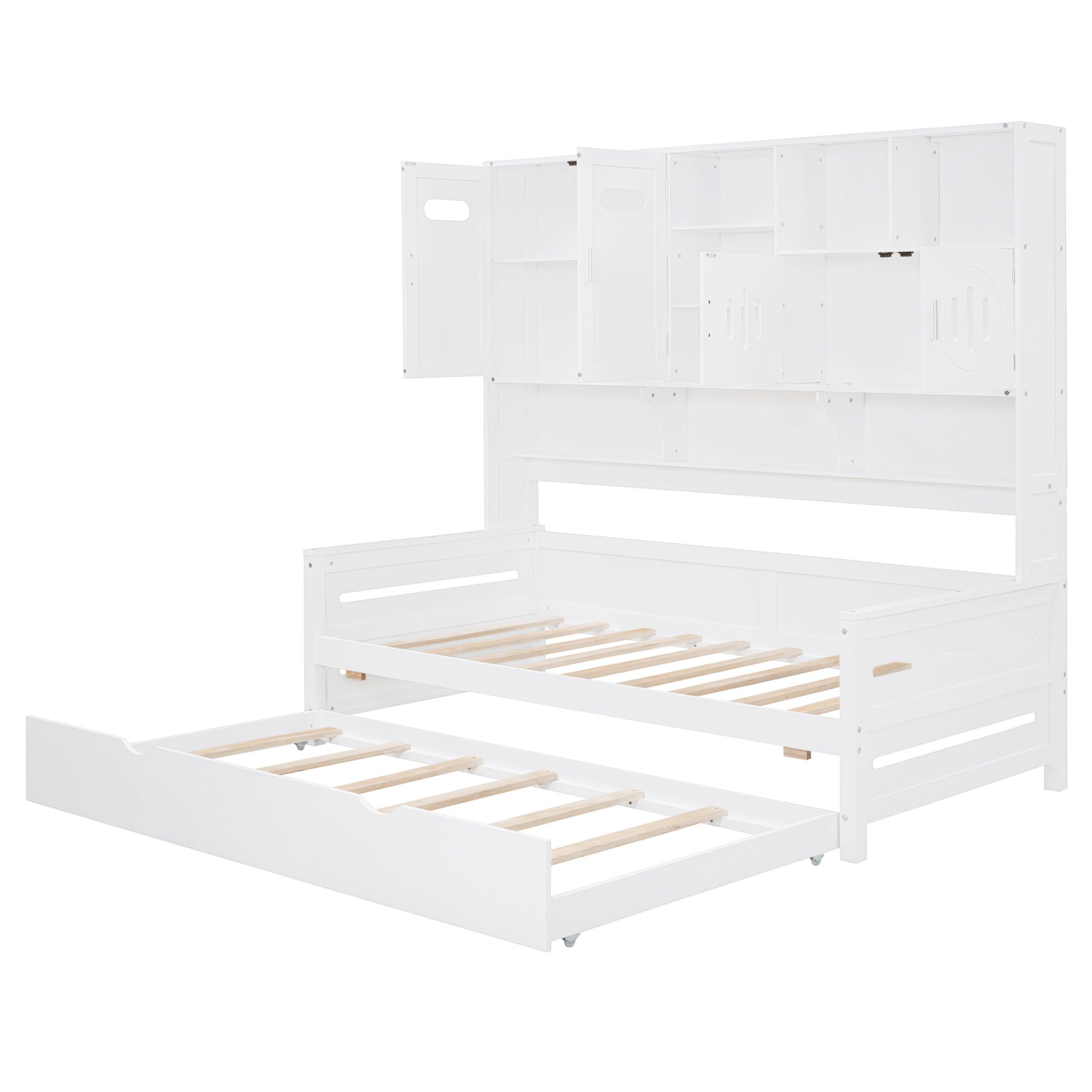 Twin Size Wooden Daybed With Twin Size Trundle, And All In One Cabinet And Shelf - White - Image 10