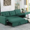 Upholstered Pull Out Sectional Sofa With Chaise - Green - Image 8