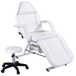72.8" Massage Salon Tattoo Chair With Two Trays Esthetician Bed With Hydraulic Stool, Multi-Purpose 3-Section Facial Bed Table, Adjustable Beauty Barber Spa Beauty Equipment - White