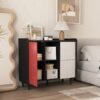 Modern Sideboard Buffet Cabinet With Doors And Unique Panel Styling - Black / Red - Image 5