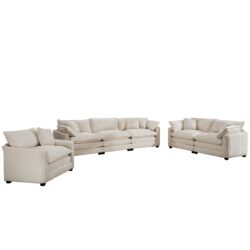 Comfortable Oversized 3 Piece Sofa Set With Single 2 Seater 3 Seater Sofas Corduroy - Beige