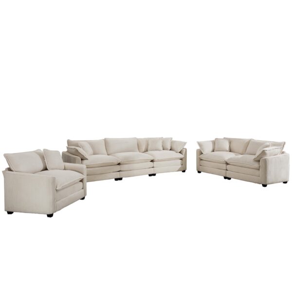 Comfortable Oversized 3 Piece Sofa Set With Single 2 Seater 3 Seater Sofas Corduroy - Beige