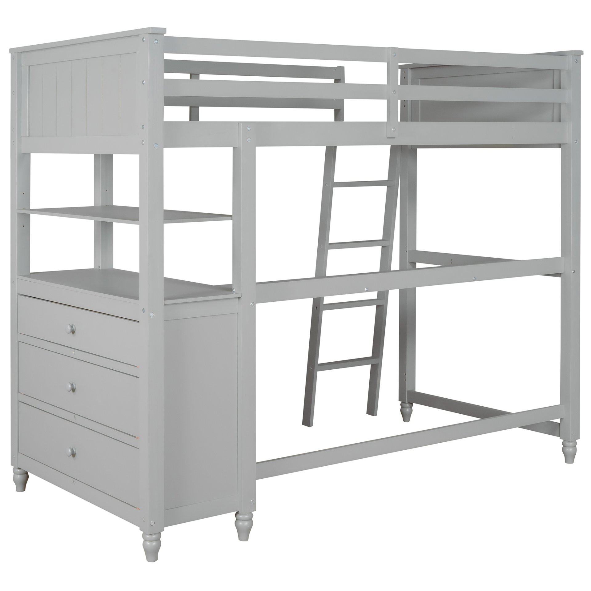 Twin Size Loft Bed With Drawers And Desk, With Shelves - Gray - Image 7