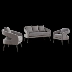 3 Piece Upholstered Sofa Set, Loveseat & 2 Accent Chairs For Small Living Spaces - Charcoal