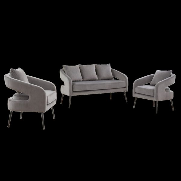 3 Piece Upholstered Sofa Set, Loveseat & 2 Accent Chairs For Small Living Spaces - Charcoal