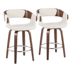 Elisa - Mid-Century Modern Counter Stool (Set of 2) - Walnut / Cream