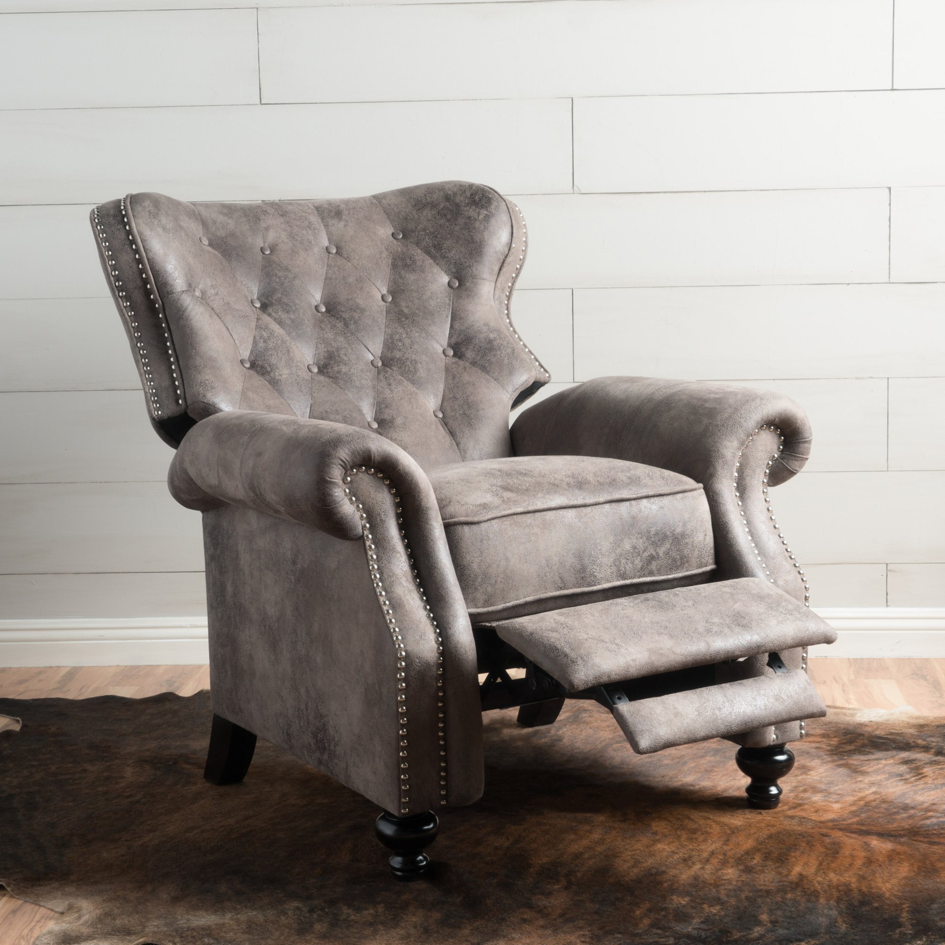 Accented Push Back Recliner Chair With Rolled Arms, Cocooning Comfort - Brown Gray - Image 6