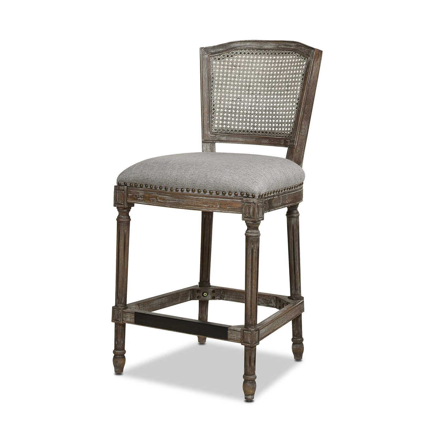 Triomphe - Rattan Wicker High Back Armless Counter Bar Stool - Heathered Gray - Image 4