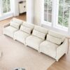 Elegant Four Seater Chenille Sofa With Lumbar Pillow Ergonomic Design Frame - Beige - Image 17