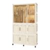 Portable Wardrobe Closet Storage Organizer With 9 Magnetic Doors - Cream White - Image 4