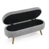 Ottoman Oval Storage Bench With Rubber Wood Legs Fabric - Gray - Image 11