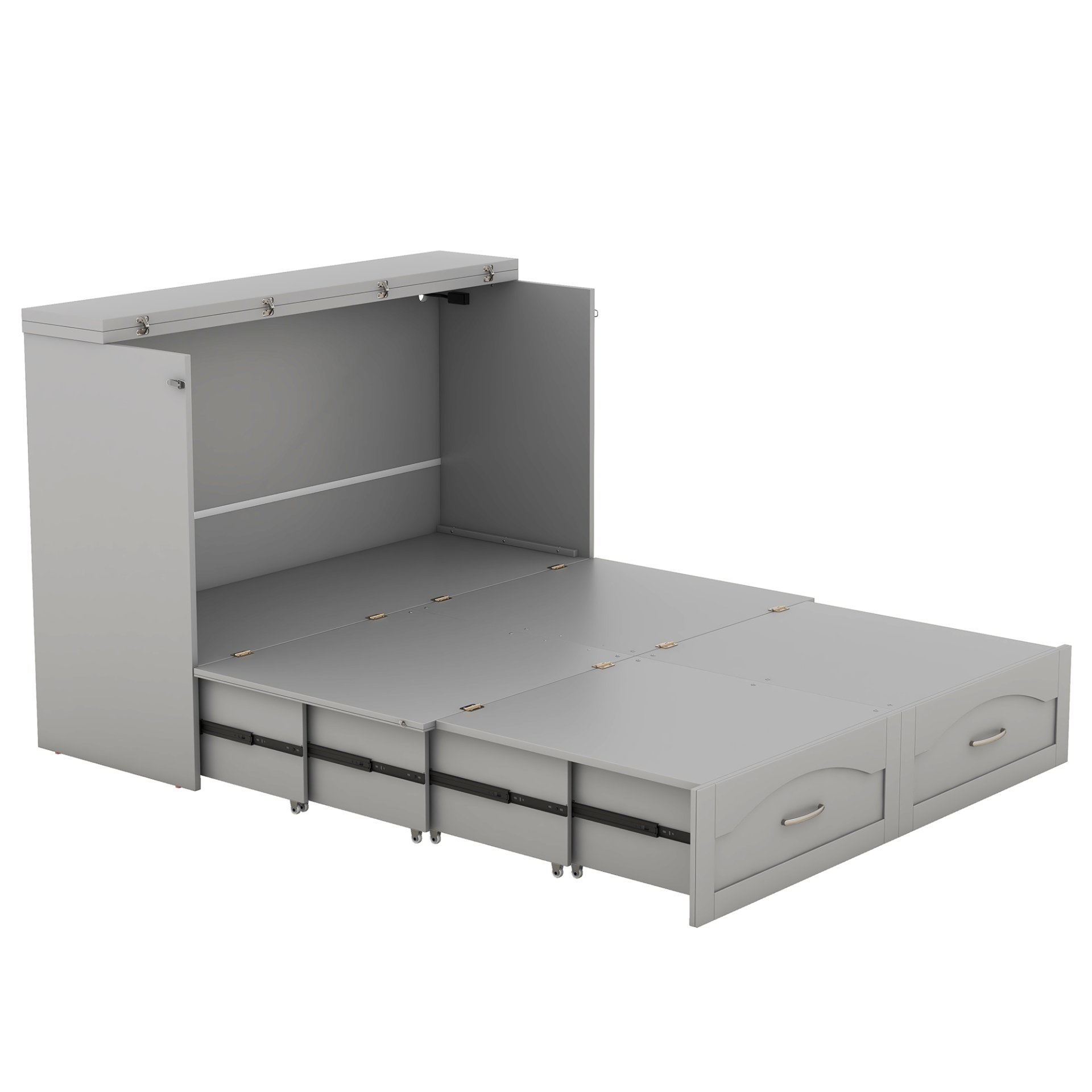 Full Size Murphy Wall Bed With Drawer And A Set Of Sockets & USB Ports, Pulley Structure Design - Gray - Image 9
