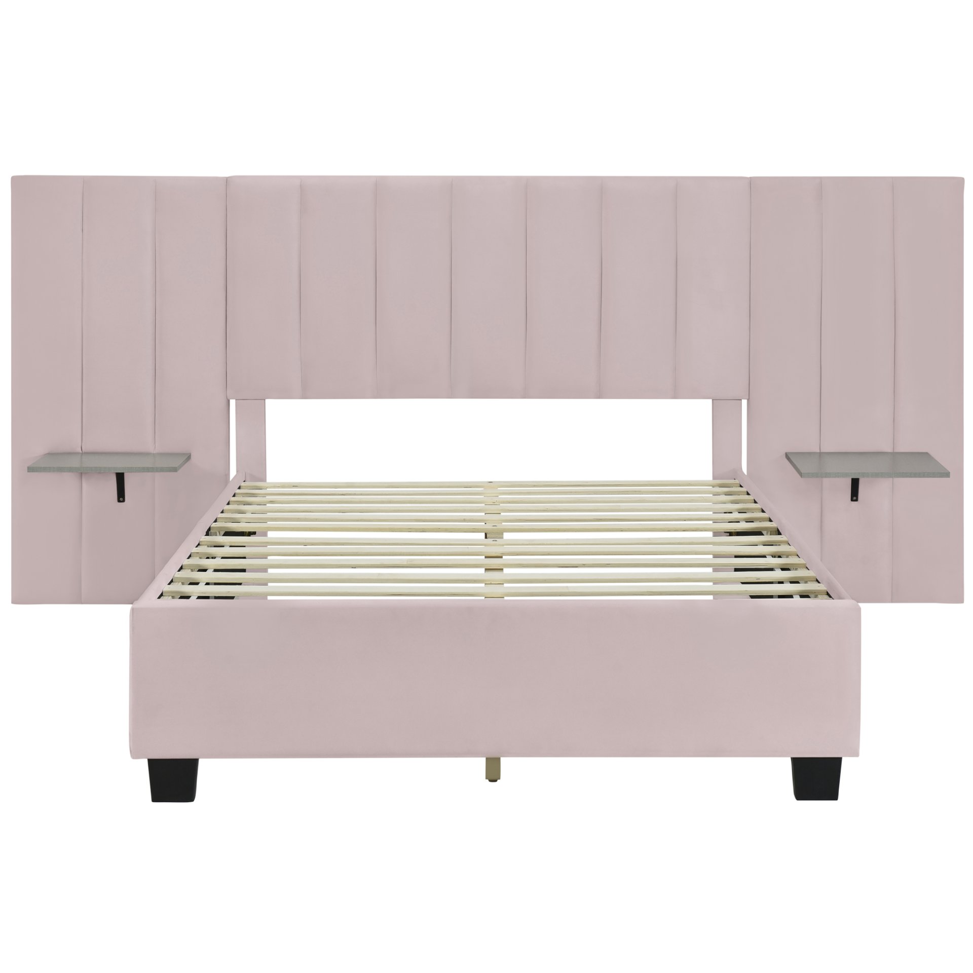 Full Size Upholstered Platform Bed With Big Headboard - Pink - Image 3