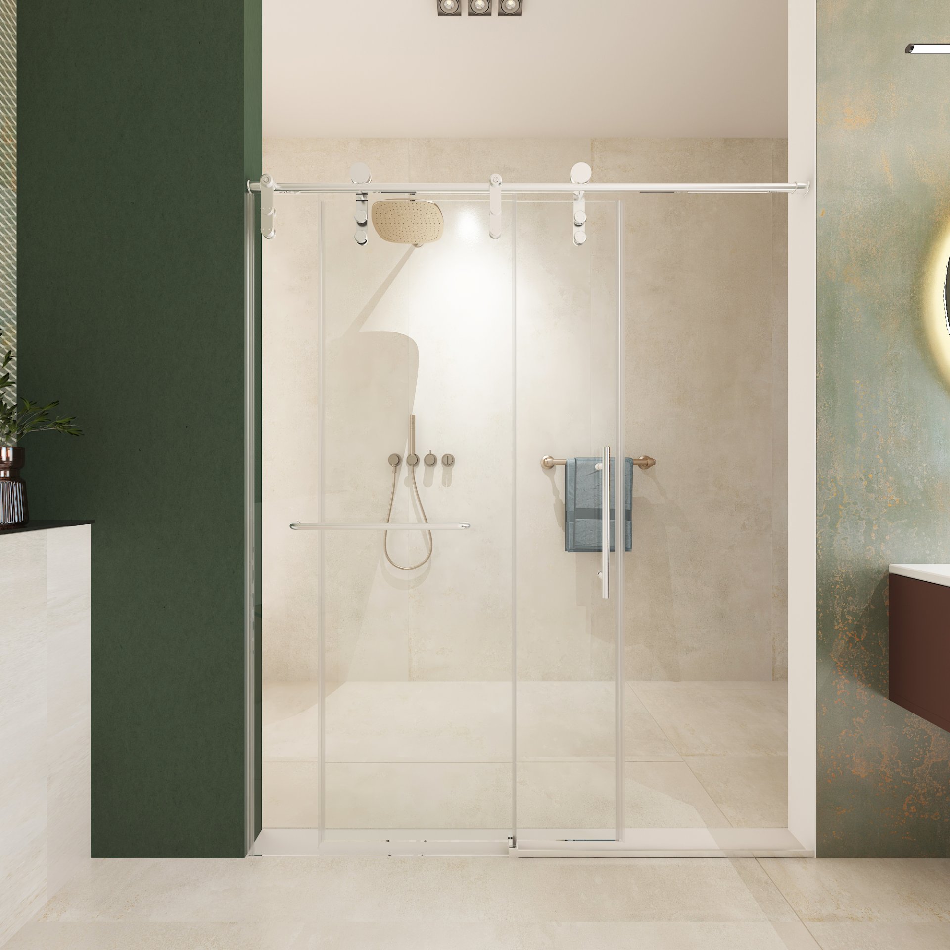 Frameless Shower Door, Sliding Shower Door, Premium 5 / 16" (8Mm) Thick Tempered Glass Shower Enclosure With Towel Bar, Double Side Easy Clean Coat, Finished With Buffer - Brushed Nickel - Image 19