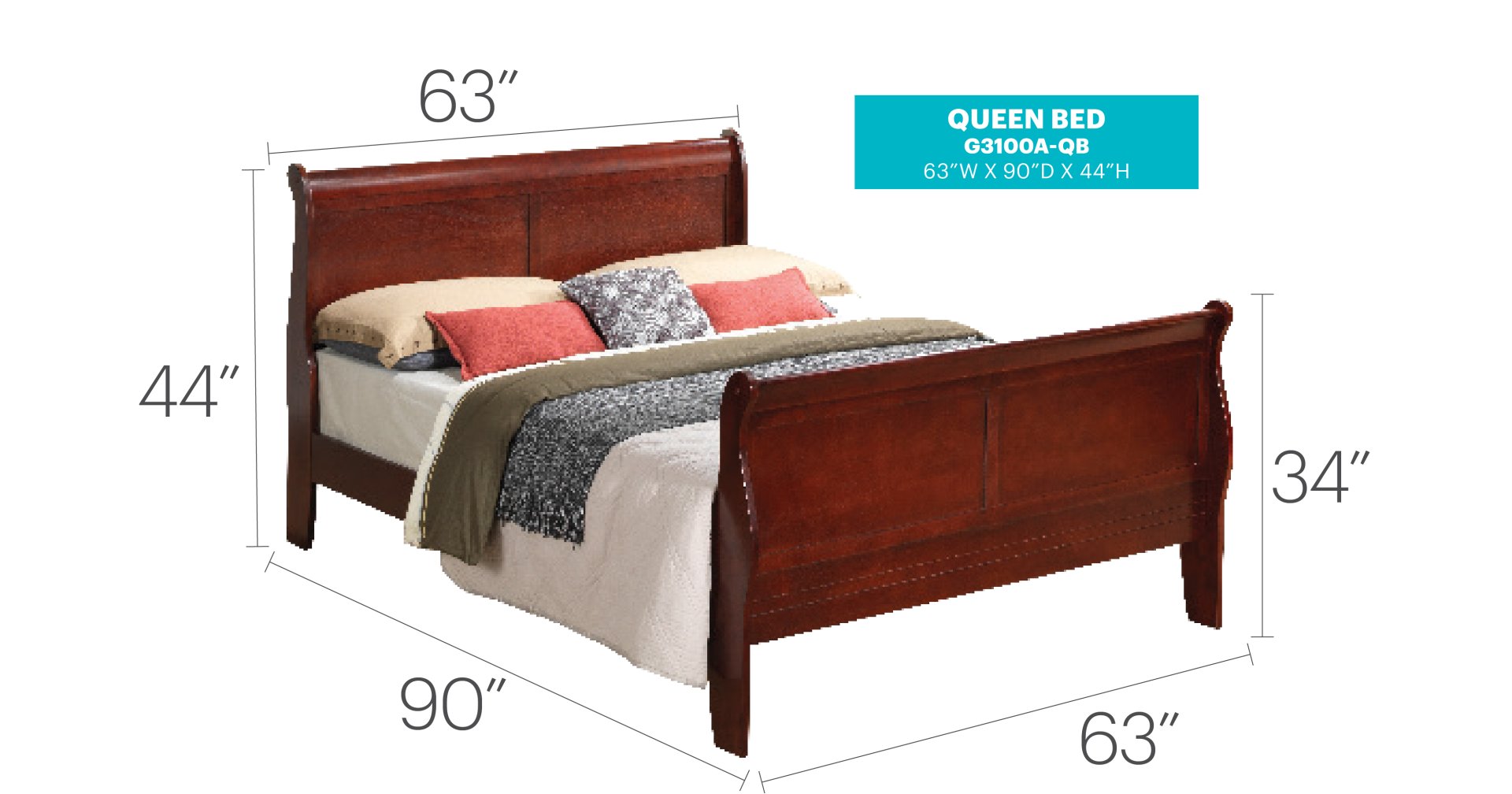 Queen Bed Frame Elegant - Cherry - Image 2