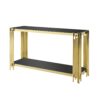 Modern Glass Console Table, 55" Gold Sofa Table With Sturdy Metal Frame And Black Tempered Glass Top, For Living Room Entryway Bedroom - Gold - Image 7
