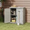 Potting - Bench With Storage Cabinet And Metal Table Top For Outdoor Patio, Garden Furniture Workstation - Gray - Image 4