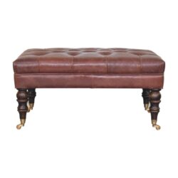 Buffalo - Brown Leather Ottoman With Castor Legs - Walnut