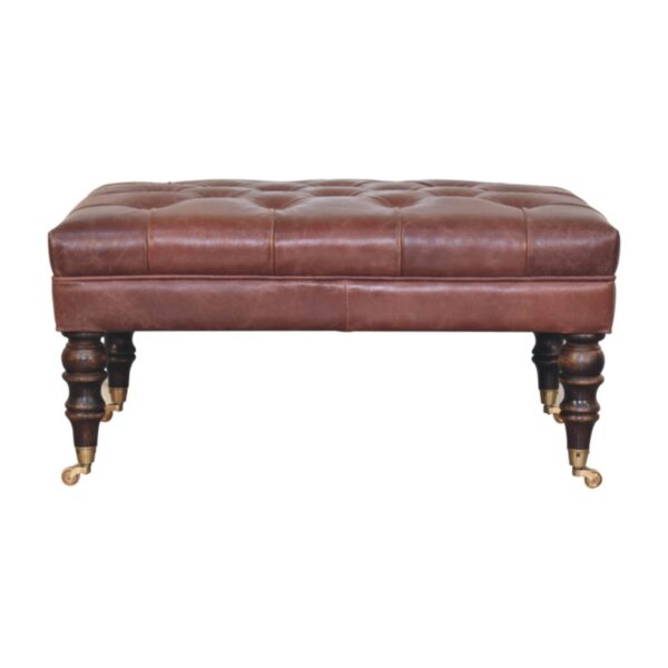 Buffalo - Brown Leather Ottoman With Castor Legs - Walnut