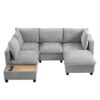 U - Shaped Sectional Sofa Modular Sofa Couch With A Movable Ottoman, A Coffee Table With Hidden Charging Devices For Living Room - Gray - Image 16