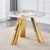 Stainless Steel Pattern Burning Stone Round Table Suitable For 2, 4 Or 6 People - Gold / White - Image 14