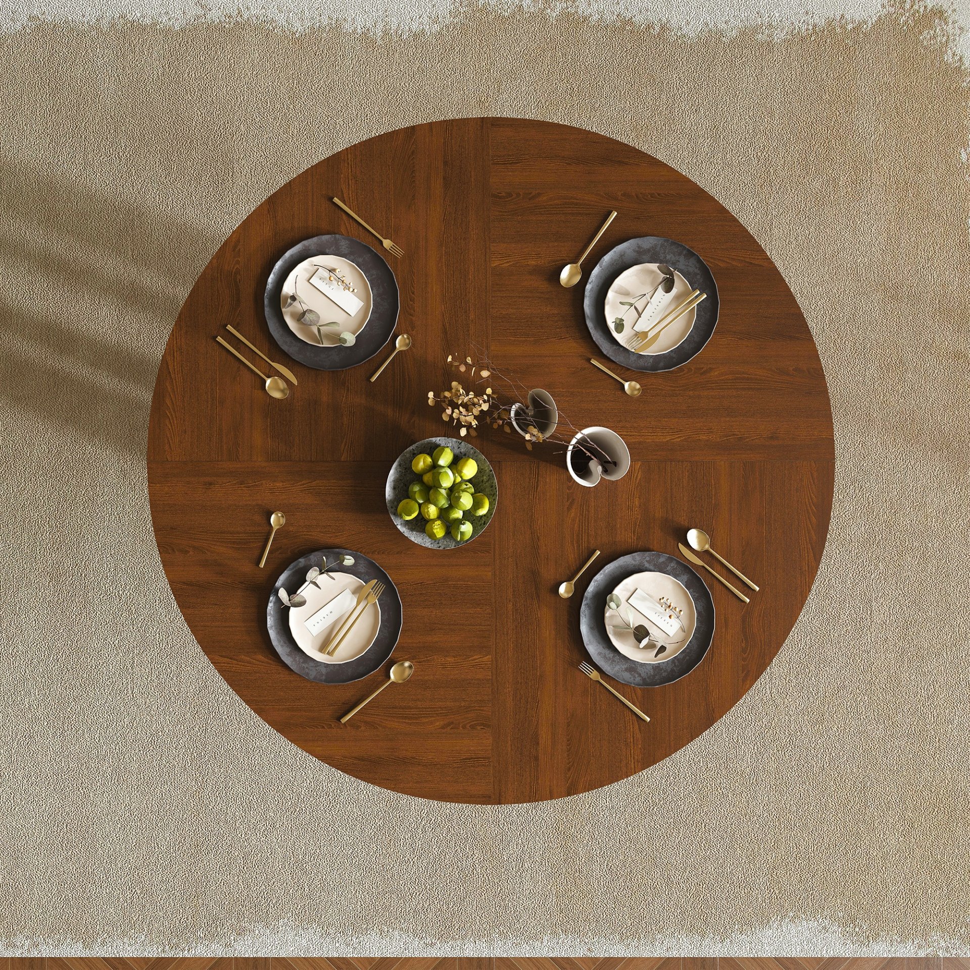 Spiced Round Dining Table For 4 - Walnut - Image 13
