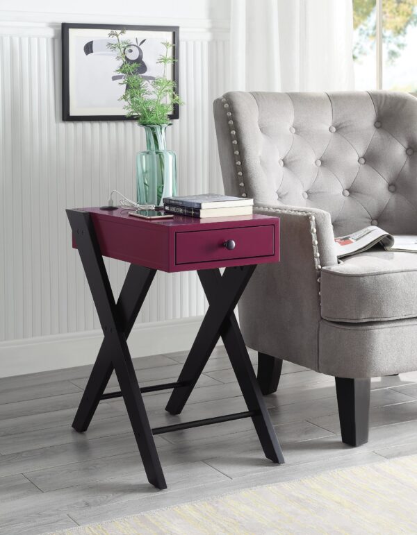 Fierce - Accent Table With Built In USB Port - Black / Burgundy