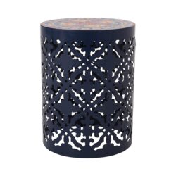 Outdoor Lace Cut Metal Side Table - Dark Blue