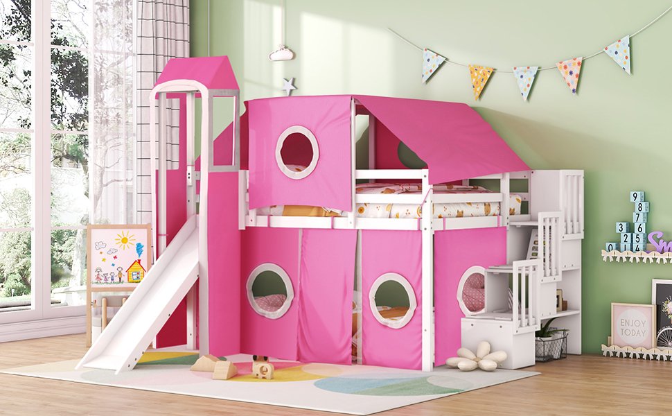Full Size Loft Bed With Tent And Tower - Pink - Image 19