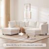 Modern Sectional Sofa With Vertical Stripes, 2 Pillows, 5 Seat Couch With Convertible Ottoman, Various Combinations, L-Shape Indoor Furniture - White - Image 19