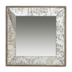 Antique Square Mirror With Floral Accents Decorative Display Tray, Hanging Mirror, Traditional Home Decor - Silver