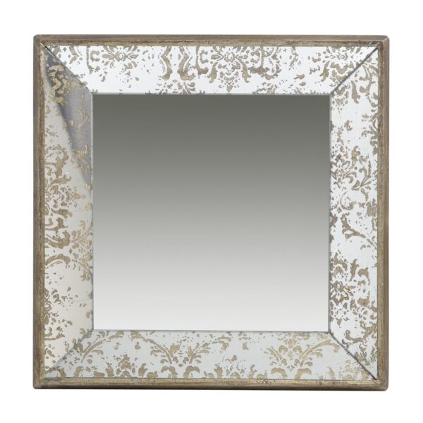 Antique Square Mirror With Floral Accents Decorative Display Tray, Hanging Mirror, Traditional Home Decor - Silver