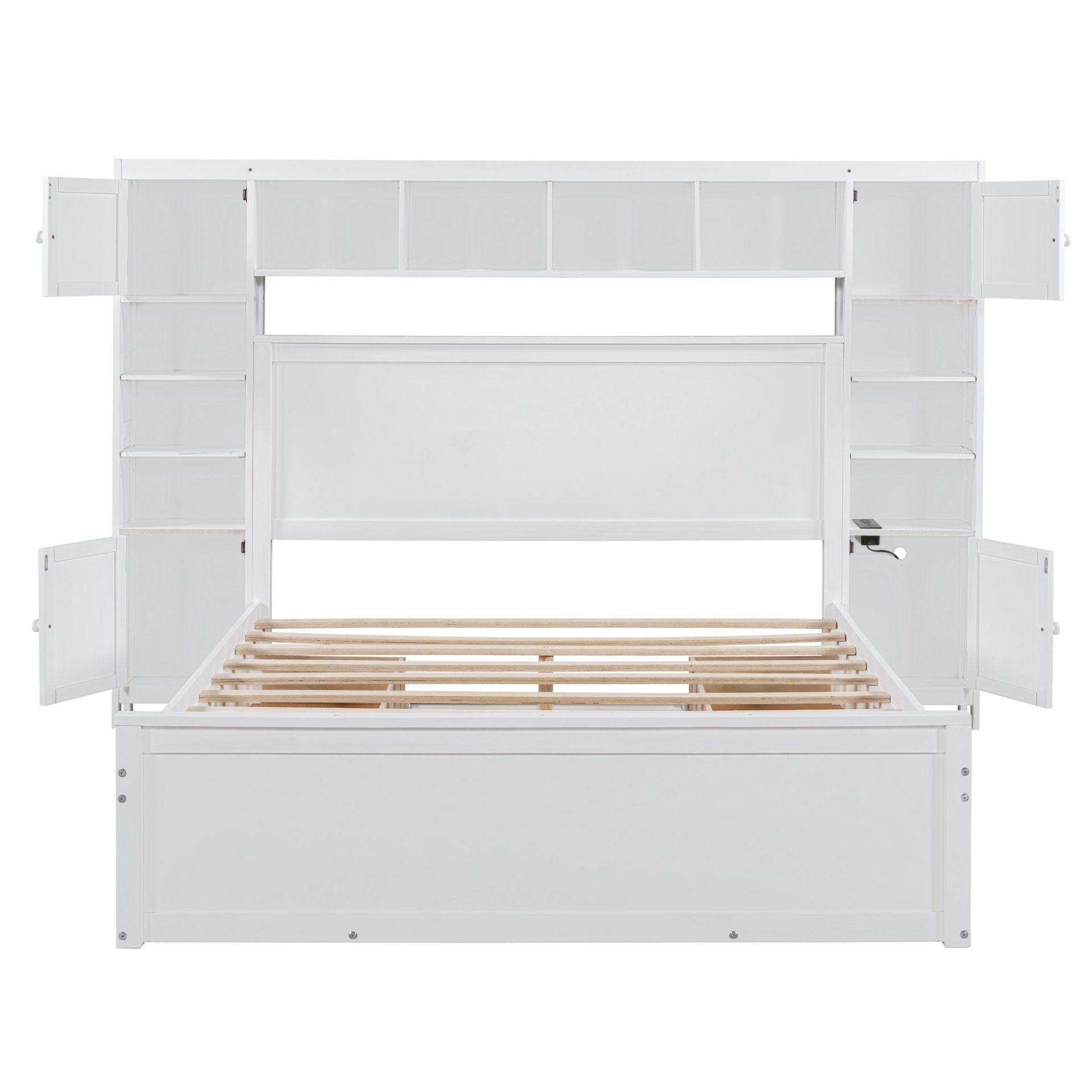 Queen Size Bed With All In One Cabinet, Shelf And Sockets - White - Image 8