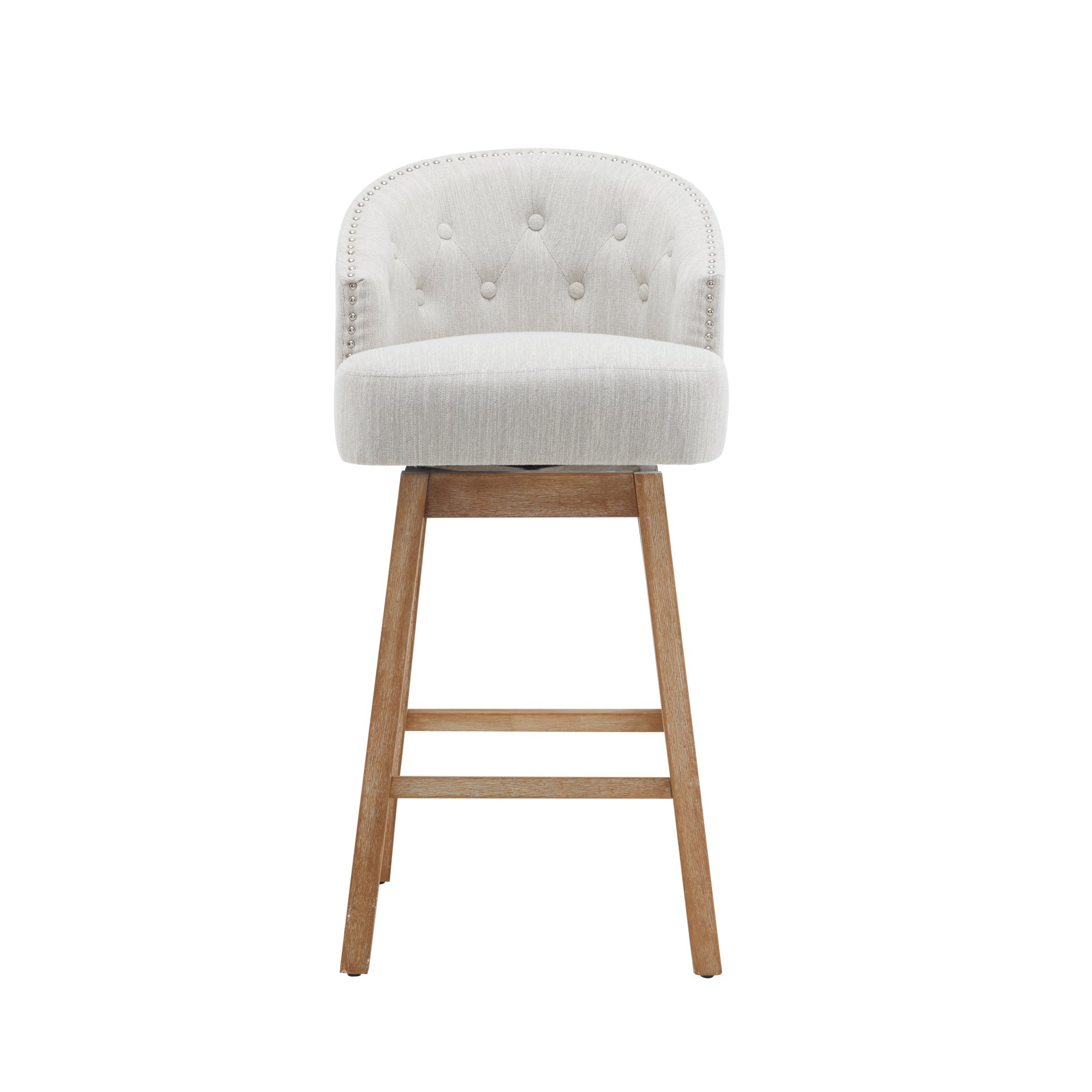 Swivel Counter Stools (Set of 2), Upholstered Counter Height Bar Stools With Solid Rubber Wood Frame, Backrest, Footrest, Armless Barstools For Home Bar, Kitchen Counter - Natural / Beige - Image 11